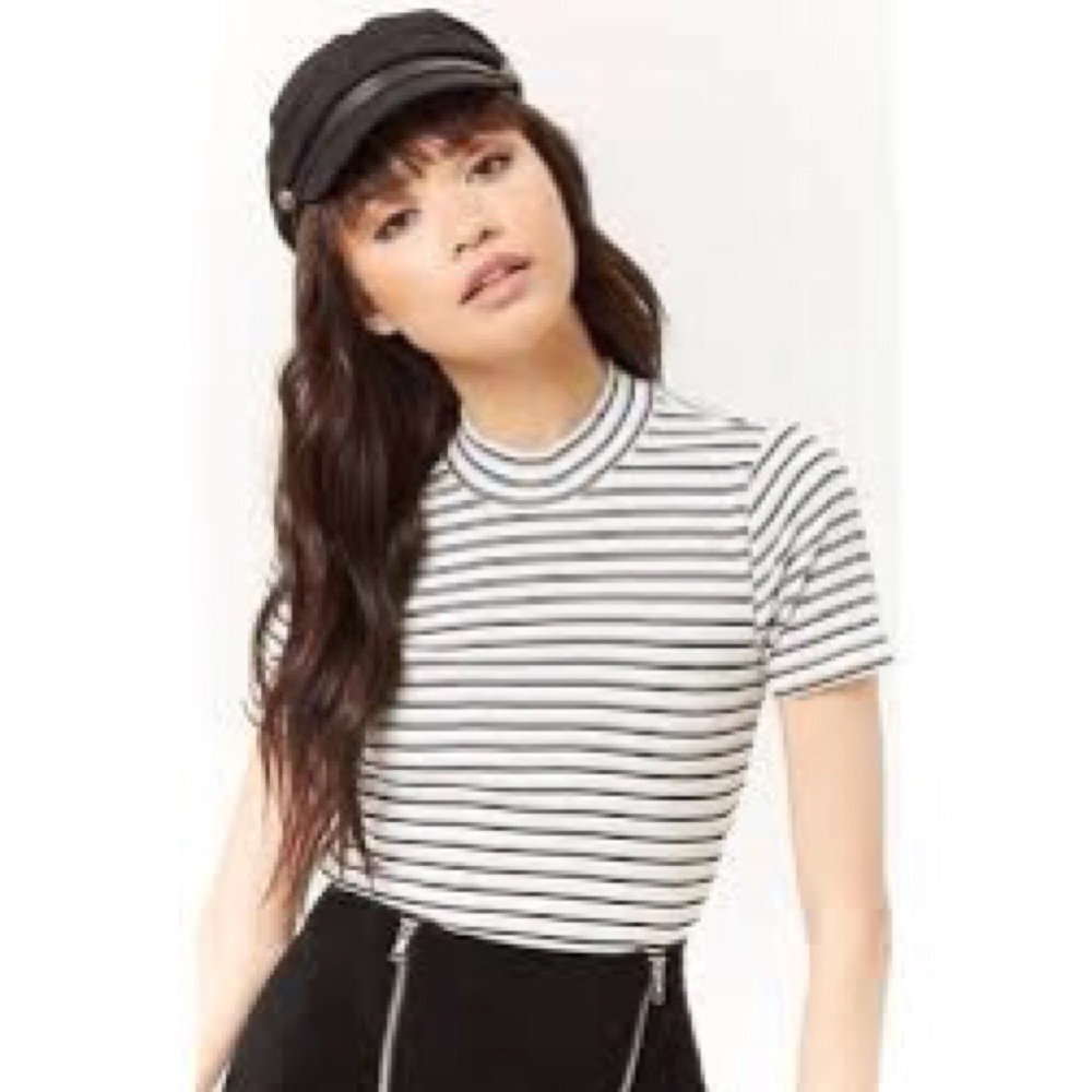 forever21 striped mock neck crop top NWT | size: S